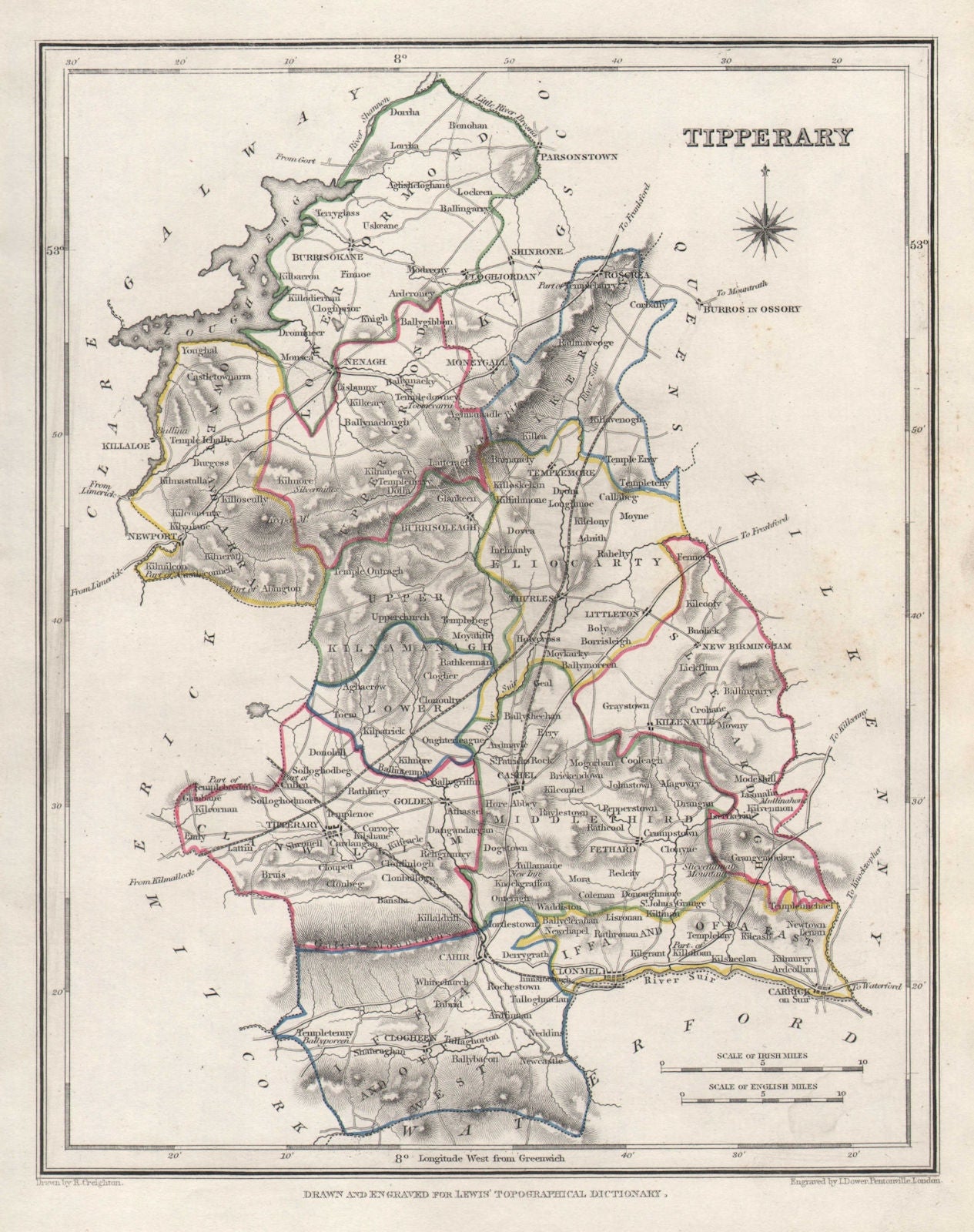 COUNTY TIPPERARY antique map for LEWIS by CREIGHTON & DOWER. Ireland 1846